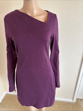 100% Cotton Kate spade  Plum Long Sleeve Shift Dress with Asymmetric Neckline